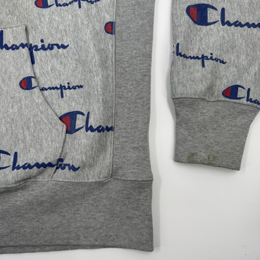 Champion Reverse Weave All Over Print Logo Hoodie Sweatshirt Men's X Large Gray - Picture 6 of 10